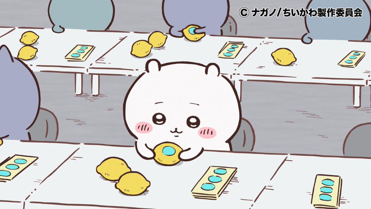 Chiikawa working in a factory